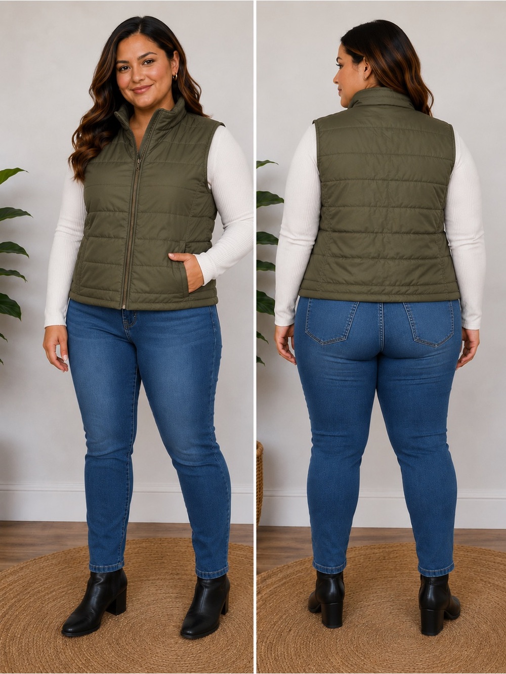 Alicot Olive Green Quilted Puffer Vest | Zip Front | Women’s 1X / XL